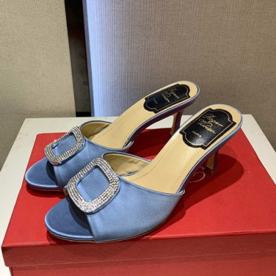 Roger Vivier 2019 Ladies Silk Middle-heel Slipper - 로저비비에 2019 여성용 실크 미들힐 슬리퍼 RVS0126.Size(220 - 255).스카이블루