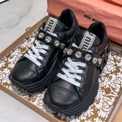 Miumiu 2019 Ladies Leather Sneakers - 미우미우 2019 여성용 레더 스니커즈 MIUS0076,Size(225 - 250),블랙