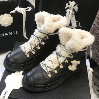 Chanel 2019 Ladies Leather & Wool Boots - 샤넬 2019 여성용 레더&울 부츠 CHAS0409,Size(225-245),블랙