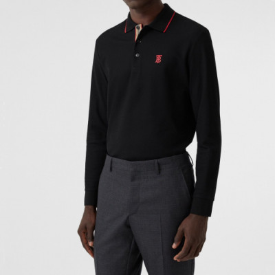 Burberry 2019 Mm Logo Cotton Polo Tshirt - 버버리 2019 남자 로고 코튼 폴로 긴팔티 Bur01174x.Size(m - 2xl).블랙