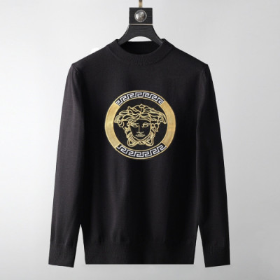 Versace 2019 Mens Medusa Logo Crew-neck Wool Sweater - 베르사체 2019 남성 메두사 로고 크루넥 울 스웨터 Ver0305x.Size(m - 3xl).블랙