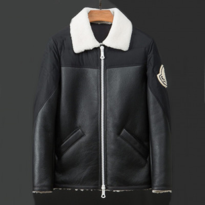 Moncler 2019 Mens Logo Casual Zip-up Leather Jacket - 몽클레어 2019 남성 로고 캐쥬얼 집업 가죽 자켓 Moc0873x,Size(m - 3xl).블랙