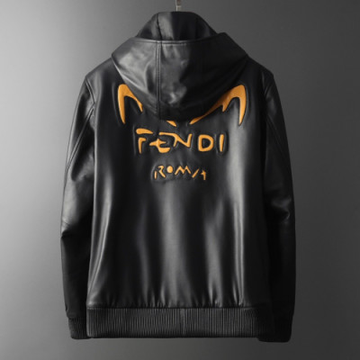 Fendi 2019 Mens Casual Zip-up Leather Jacket - 펜디 2019 남성 캐쥬얼 집업 레더자켓 Fen0347x.Size(m - 3xl).블랙
