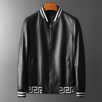Versace 2019 Logo Mens Casual Leather Jacket - 베르사체 2019 남성 캐쥬얼 가죽 자켓 Ver0311x.Size(m - 3xl).블랙