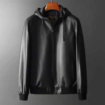 Versace 2019 Logo Mens Casual Leather Jacket - 베르사체 2019 남성 캐쥬얼 가죽 자켓 Ver0312x.Size(m - 3xl).블랙