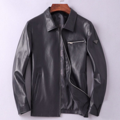 Prada 2019 Mens Logo Casual Leather Jacket - 프라다 2019 남성 로고 캐쥬얼 가죽 자켓 Pra0761x.Size(m - 3xl).블랙
