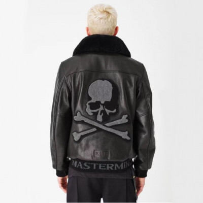 Mastermind Japan 2019 Mens Skull Logo Leather Jacket - 마스터마인드 재팬 2019 남성 스컬 로고 코튼 가죽 자켓 Mas0030x.Size(m - 2xl).블랙