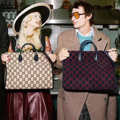 Gucci 2019 Wool Tote Shoulder Shopper Bag,42CM - 구찌 2019 남여공용 울 토트 숄더 쇼퍼백  598169,GUB0829  ,42cm,네이비