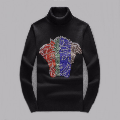 Versace 2019 Mens Medusa Logo Turtle-neck Wool Sweater - 베르사체 2019 남성 메두사 로고 터틀넥 울 스웨터 Ver0331x.Size(m - 4xl).블랙