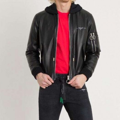 Off-white 2019 Mens Logo Leather Jacket - 오프화이트 2019 남성 로고 레더 자켓 Off0194x.Size(m - 3xl).블랙