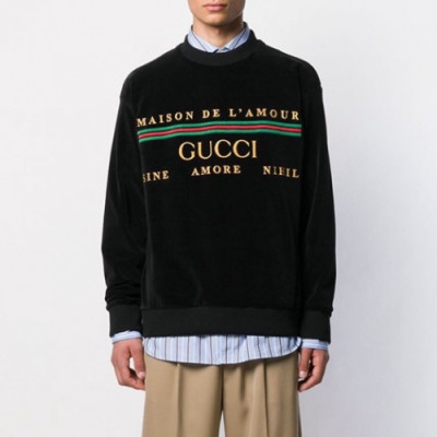 Gucci 2019 Mm/Wm Logo Velvet Man-to-man - 구찌 2019 남자 로고 벨벳 맨투맨 Guc01580x.Size(xs - xl).블랙