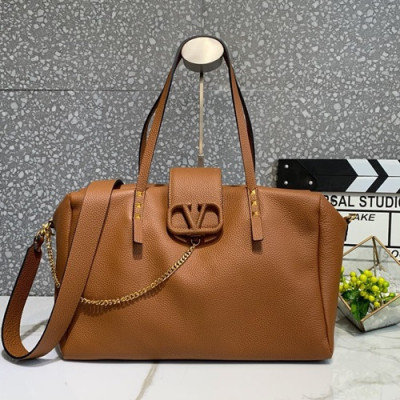 Valentino 2019 Leather Vsling Tote Shoudler Bag,35CM - 발렌티노 2019 레더 브이슬링 토트 숄더백,1966-VTB0860,35CM,브라운