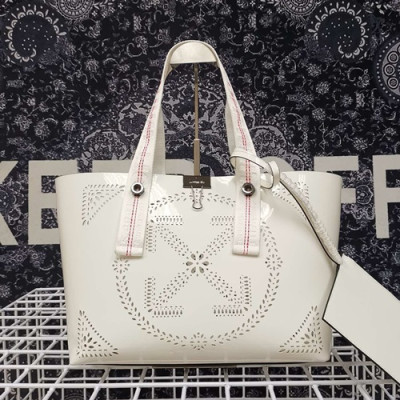 Off White 2019 Leather Tote Shoulder Shopper Bag - 오프화이트 2019 레더 여성용 토트 숄더 쇼퍼백 OFFB0097,화이트