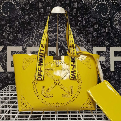Off White 2019 Leather Tote Shoulder Shopper Bag - 오프화이트 2019 레더 여성용 토트 숄더 쇼퍼백 OFFB0098,옐로우