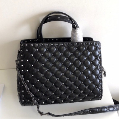 Valentino 2019 Leather Garavani Rockstud Spike Tote Shoudler Bag,26CM - 발렌티노 2019 레더 가라바니 락스터드 스파이크 토트 숄더백,0061-VTB0884,26CM,블랙