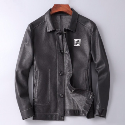 Fendi 2019 Mens Casual Zip-up Leather Jacket - 펜디 2019 남성 캐쥬얼 집업 레더 자켓 Fen0385x.Size(l - 4xl).블랙