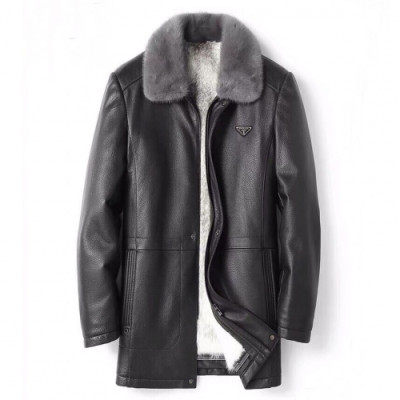 Prada 2019 Mens Logo Casual Leather Mink Jacket - 프라다 2019 남성 로고 캐쥬얼 가죽 밍크 자켓 Pra0794x.Size(m - 3xl).블랙