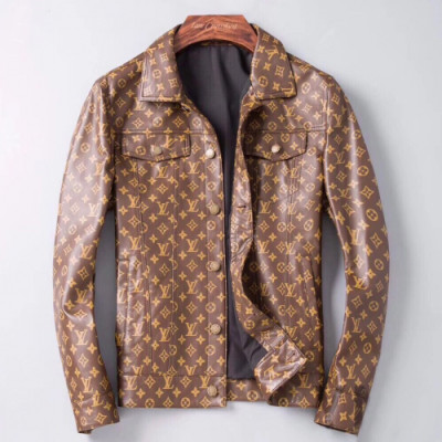 Louis vuitton 2019 Mens Logo Leather Jacket - 루이비통 2019 남성 로고 가죽 자켓 Lou01356x.Size(l - 4xl).브라운