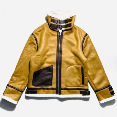 Loewe 2019 Mens Logo Casual Flannel Leather Jacket - 로에베 2019 남성 로고 캐쥬얼 플란넬 가죽 자켓 Loe0106x.Size(s - xl).옐로우