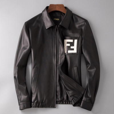 Fendi 2019 Mens Casual Leather Jacket - 펜디 2019 남성 캐쥬얼 레더 자켓 Fen0406x.Size(l - 4xl).블랙