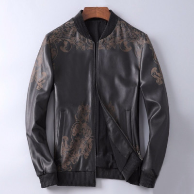 Versace 2019 Logo Mens Casual Leather Jacket - 베르사체 2019 남성 캐쥬얼 가죽 자켓 Ver0367x.Size(m - 3xl).블랙