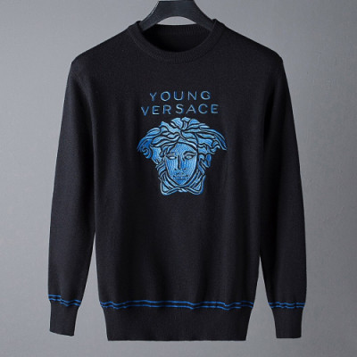 Versace 2019 Mens Medusa Logo Crew-neck Wool Sweater - 베르사체 2019 남성 메두사 로고 크루넥 울 스웨터 Ver0368x.Size(m - 3xl).블랙