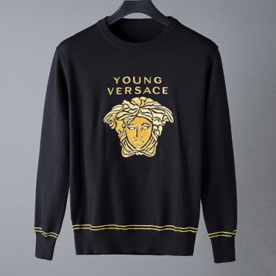 Versace 2019 Mens Medusa Logo Crew-neck Wool Sweater - 베르사체 2019 남성 메두사 로고 크루넥 울 스웨터 Ver0369x.Size(m - 3xl).블랙