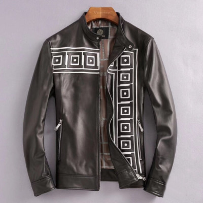 Versace 2019 Logo Mens Casual Leather Jacket - 베르사체 2019 남성 캐쥬얼 가죽 자켓 Ver0371x.Size(l - 4xl).브라운