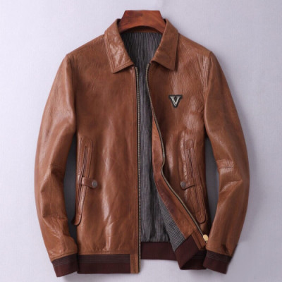 Louis vuitton 2019 Mens Logo Leather Jacket - 루이비통 2019 남성 로고 가죽 자켓 Lou01387x.Size(m - 3xl).브라운