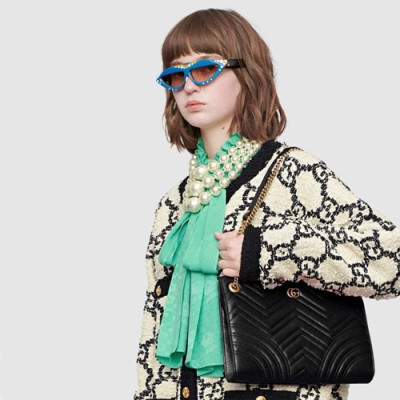 Gucci 2019 Marmont Matlase Leather Chain Shoulder Bag,28CM - 구찌 2019 마몬트 마틀라세 레더 체인 숄더백 524592,GUB0841,28cm,블랙