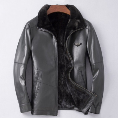 Prada 2019 Mens Logo Casual Leather Jacket - 프라다 2019 남성 로고 캐쥬얼 가죽 자켓 Pra0819x.Size(m - 3xl).블랙