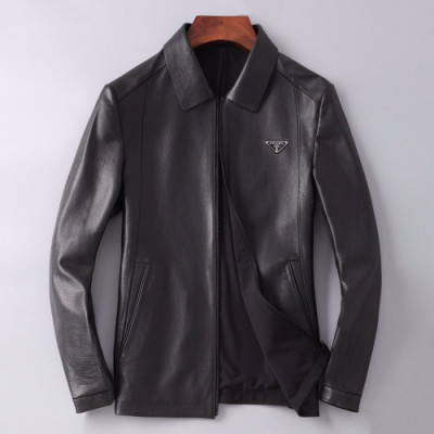 Prada 2019 Mens Logo Casual Leather Jacket - 프라다 2019 남성 로고 캐쥬얼 가죽 자켓 Pra0820x.Size(m - 3xl).블랙