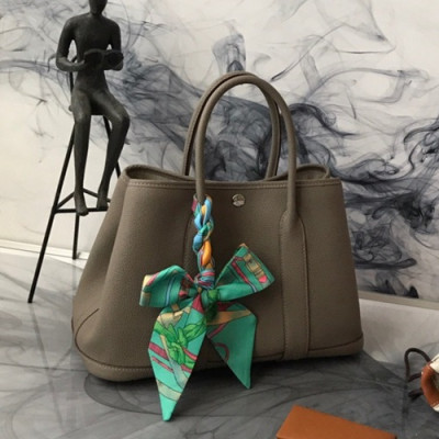 Hermes 2019 Garden Party Leather Tote Bag ,30cm - 에르메스 2019 가든파티 레더 여성용 토트백 HERB0784,30cm,그레이