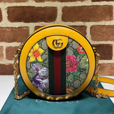 Gucci 2019 GG Ophidia Mini Round Women Shoulder Bag,18CM - 구찌 2019 GG 오피디아 미니 라운드 여성용 숄더백 550618,GUB0872,18CM,옐로우