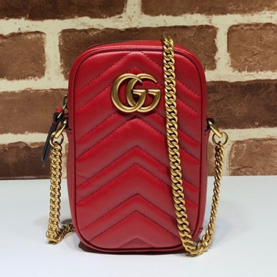 Gucci 2019 Marmont Leather Mini Chain Shoulder Bag,17CM - 구찌 2019 마몬트 레더 미니 체인 숄더백 598597,GUB0877,17cm,레드