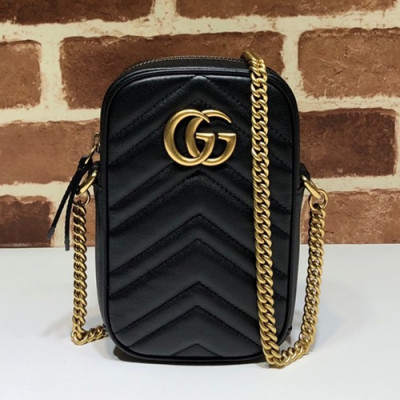 Gucci 2019 Marmont Leather Mini Chain Shoulder Bag,17CM - 구찌 2019 마몬트 레더 미니 체인 숄더백 598597,GUB0879,17cm,블랙