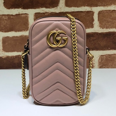 Gucci 2019 Marmont Leather Mini Chain Shoulder Bag,17CM - 구찌 2019 마몬트 레더 미니 체인 숄더백 598597,GUB0880,17cm,핑크