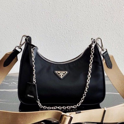 Prada 2019 Nylon Hobo Tote Shoulder Bag,22CM - 프라다 2019 나일론 호보 토트 숄더백,PRAB0102,22cm,블랙