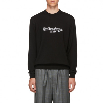 Balenciaga 2019 Mens Logo Crew-neck Wool Sweater - 발렌시아가 2019 남성 로고 크루넥 울 스웨터 Bal0378x.Size(xs - xl).블랙