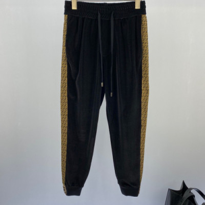 Fendi 2019 Mens Casual Initial Logo Velvet Training Pants - 펜디 2019 남성 캐쥬얼 이니셜 로고 벨벳 트레이닝 팬츠 Fen0449x.Size(m - 3xl).블랙