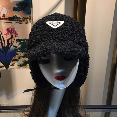 Prada 2019 Ladies Lambs Wool Cap - 프라다 2019 여성용 램스울 모자 PRAM0001, 블랙