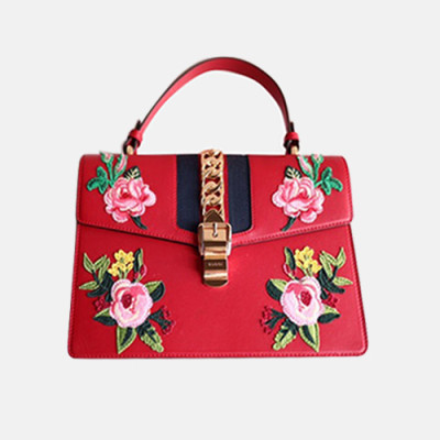 Gucci 2019 Sylvie Leather Tote Shoulder Bag,31.5CM - 구찌 2019 실비 레더 여성용 토트 숄더백 431665,GUB0882 ,31.5CM,레드