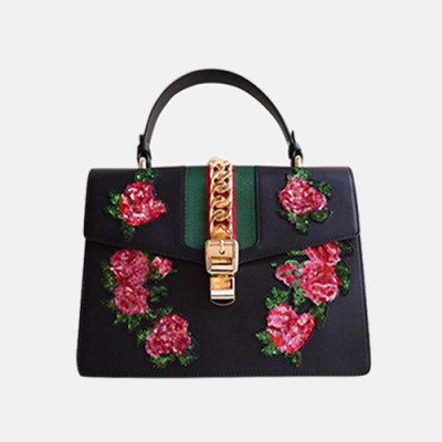 Gucci 2019 Sylvie Leather Tote Shoulder Bag,31.5CM - 구찌 2019 실비 레더 여성용 토트 숄더백 431665,GUB0883 ,31.5CM,블랙