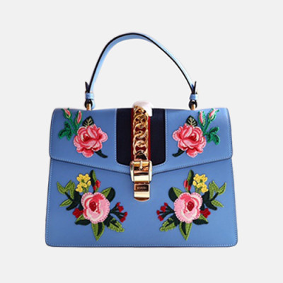 Gucci 2019 Sylvie Leather Tote Shoulder Bag,31.5CM - 구찌 2019 실비 레더 여성용 토트 숄더백 431665,GUB0884 ,31.5CM,스카이블루