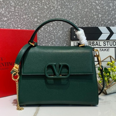 Valentino 2019 Leather Vsling Small Tote Shoudler Bag,25CM - 발렌티노 2019 레더 브이슬링 스몰 토트 숄더백,0025-VTB0906,25CM,다크그린