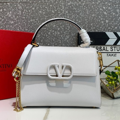 Valentino 2019 Leather Vsling Small Tote Shoudler Bag,25CM - 발렌티노 2019 레더 브이슬링 스몰 토트 숄더백,0025-VTB0910,25CM,화이트