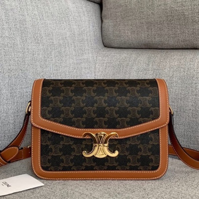 Celine 2019 Triomphe Canvas Women Shoulder Bag,22CM - 셀린느 2019 트리옴페 캔버스 여성용 숄더백 ,187368-12,22CM,브라운