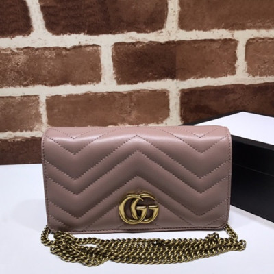 Gucci 2019 Marmont Mini Leather Chain Shoulder Cross Bag,18CM - 구찌 2019 마몬트 미니 레더 체인 숄더 크로스백 488426,GUB0898,18cm,핑크