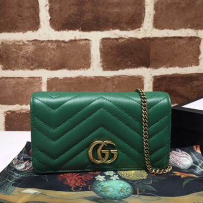 Gucci 2019 Marmont Mini Leather Chain Shoulder Cross Bag,18CM - 구찌 2019 마몬트 미니 레더 체인 숄더 크로스백 488426,GUB0899,18cm,그린