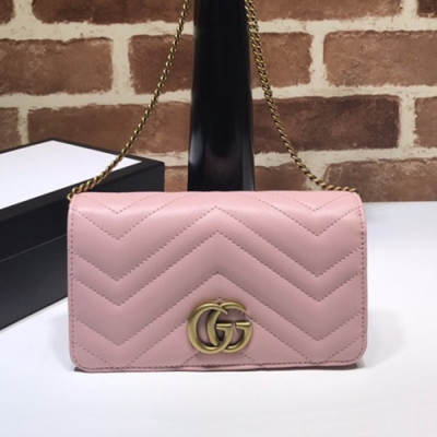 Gucci 2019 Marmont Mini Leather Chain Shoulder Cross Bag,18CM - 구찌 2019 마몬트 미니 레더 체인 숄더 크로스백 488426,GUB0900,18cm,핑크